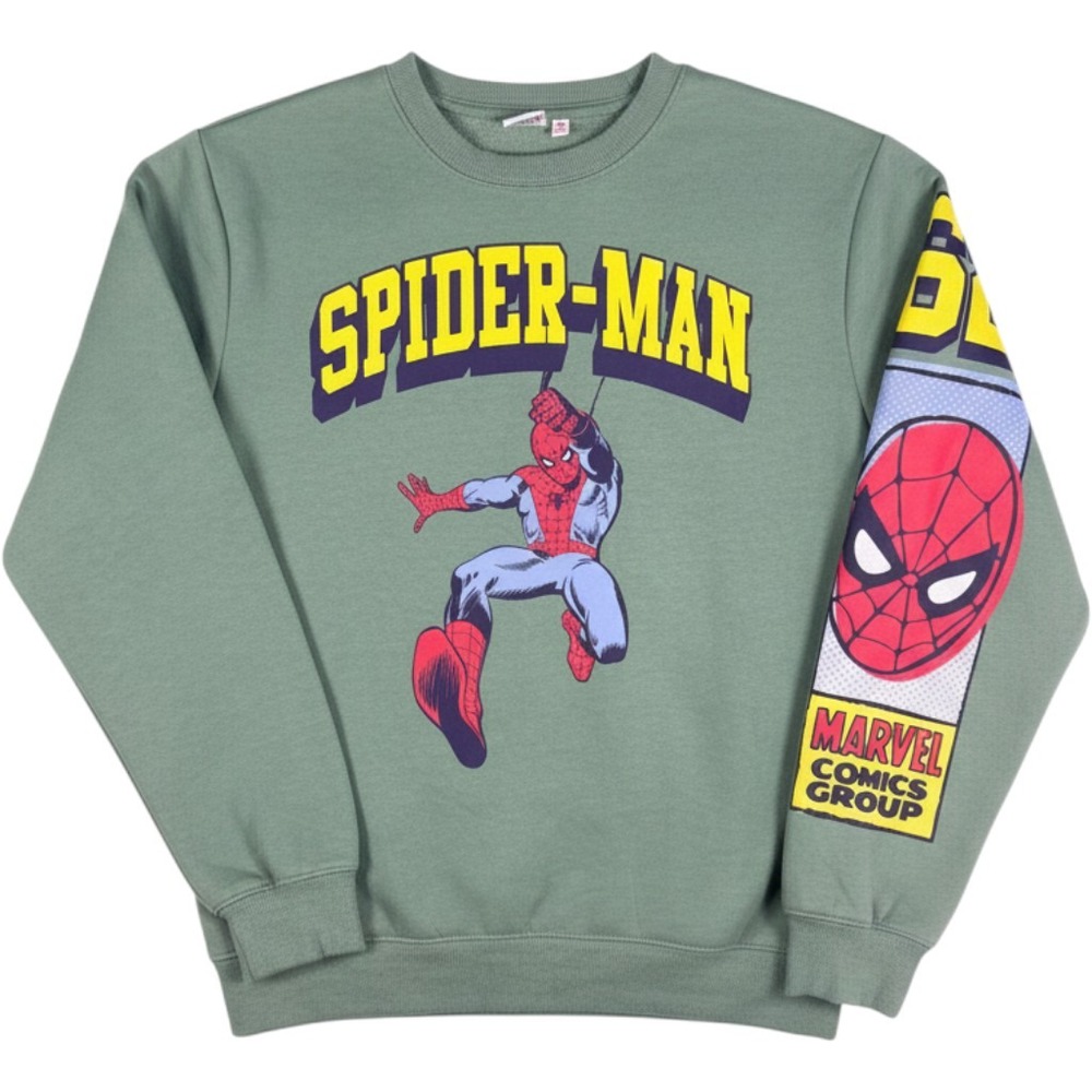 Marvel Spider-Man Sweatshirt Mens Medium Graphic Sleeve Print Sage Green